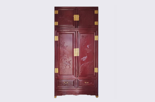 阜平高端中式家居装修深红色纯实木衣柜